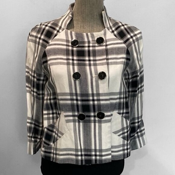 Zara Plaid Jacket Black and White Double-Breasted Blazer SIZE MEDIUM - Picture 1 of 15